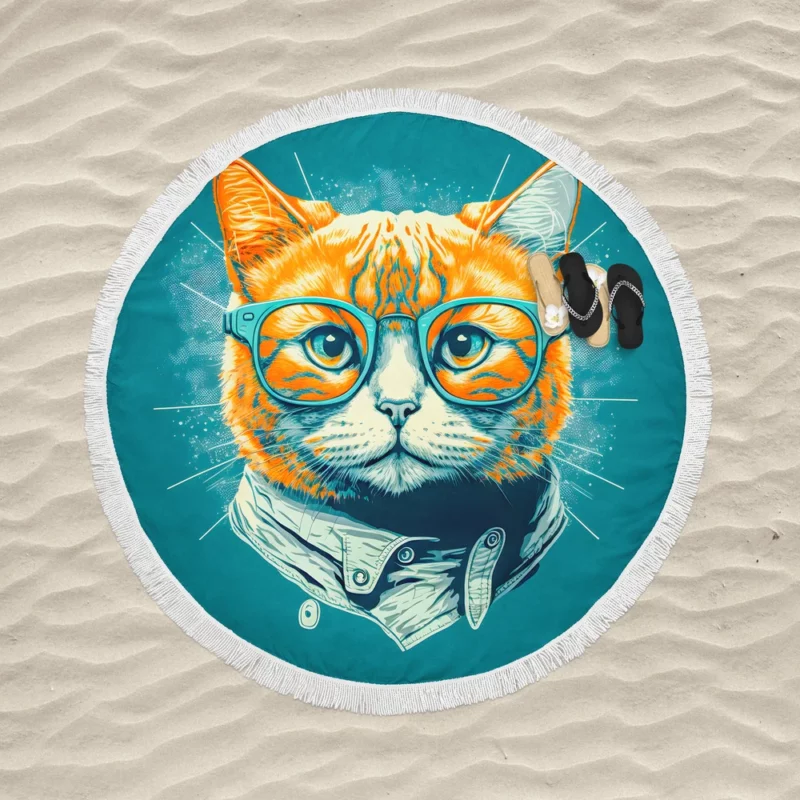 Unique Pop Art Cat Design Round Beach Towel