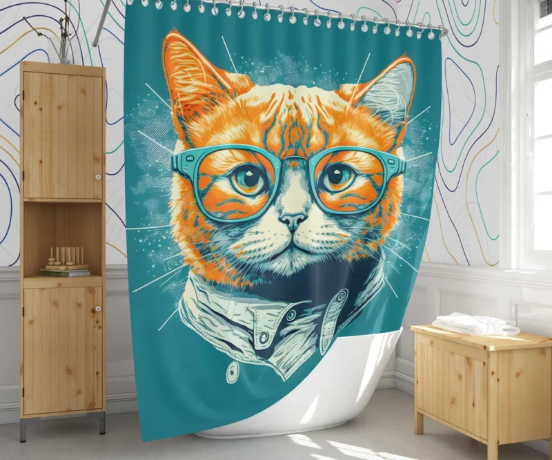 Unique Pop Art Cat Design Shower Curtain 1