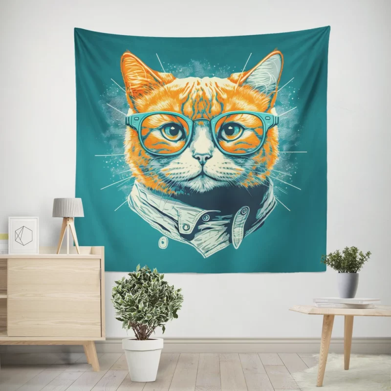 Unique Pop Art Cat Design Wall Tapestry