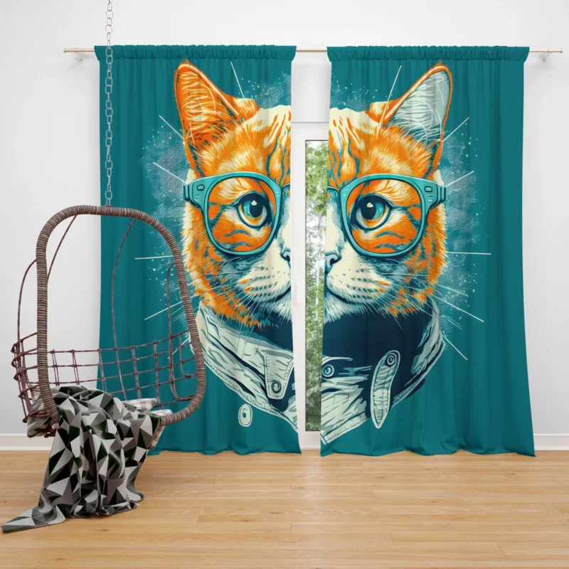 Unique Pop Art Cat Design Window Curtain