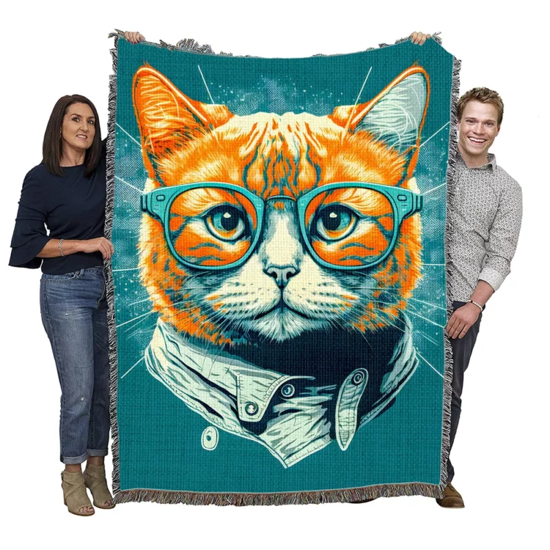 Unique Pop Art Cat Design Woven Blanket