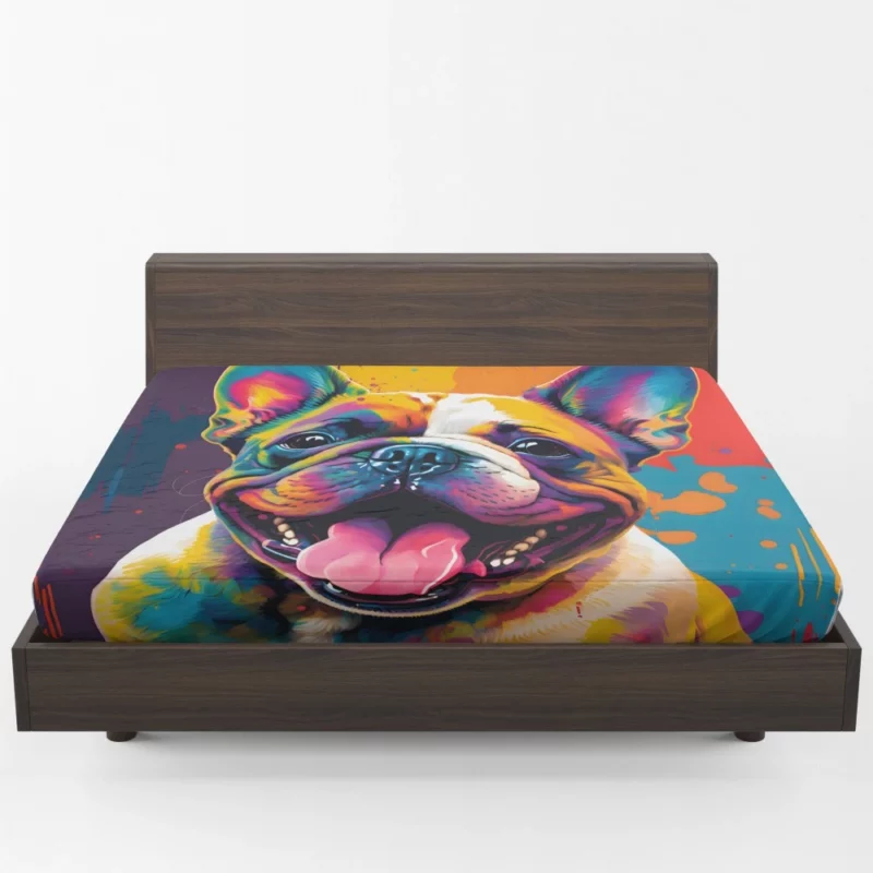 Vibrant Dog Painting with Pink Tongue Fitted Sheet 1