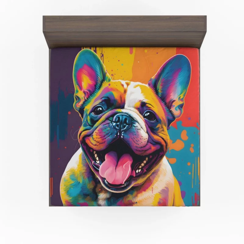 Vibrant Dog Painting with Pink Tongue Fitted Sheet