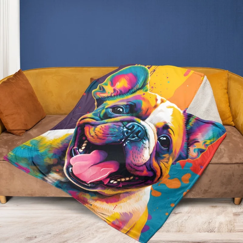 Vibrant Dog Painting with Pink Tongue Fleece Blanket 1