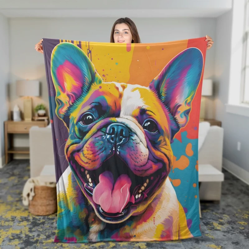 Vibrant Dog Painting with Pink Tongue Fleece Blanket 2