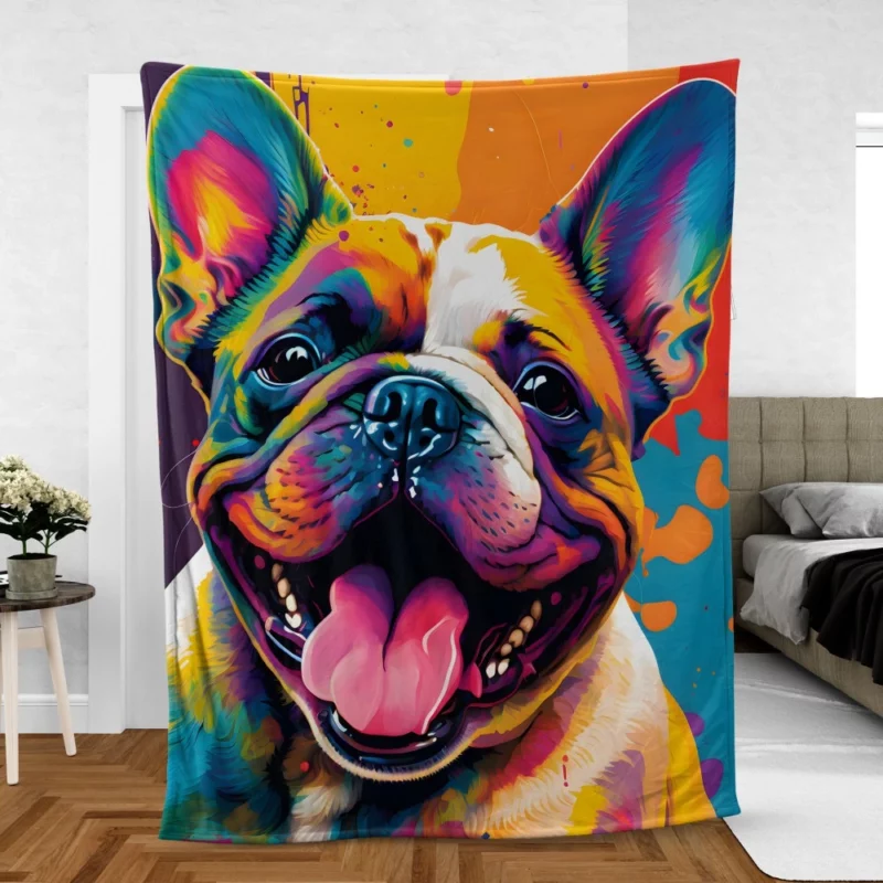 Vibrant Dog Painting with Pink Tongue Fleece Blanket