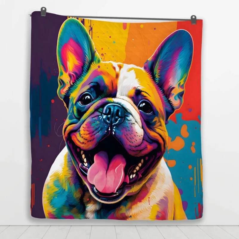 Vibrant Dog Painting with Pink Tongue Quilt Blanket 1