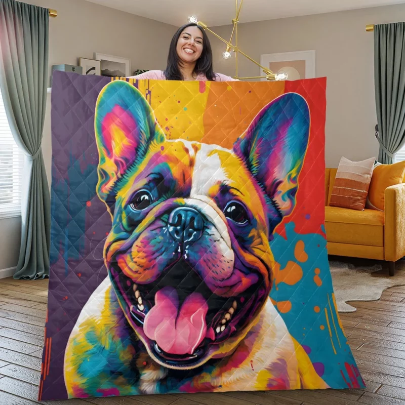 Vibrant Dog Painting with Pink Tongue Quilt Blanket