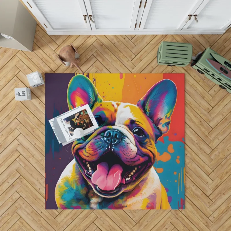 Vibrant Dog Painting with Pink Tongue Rug