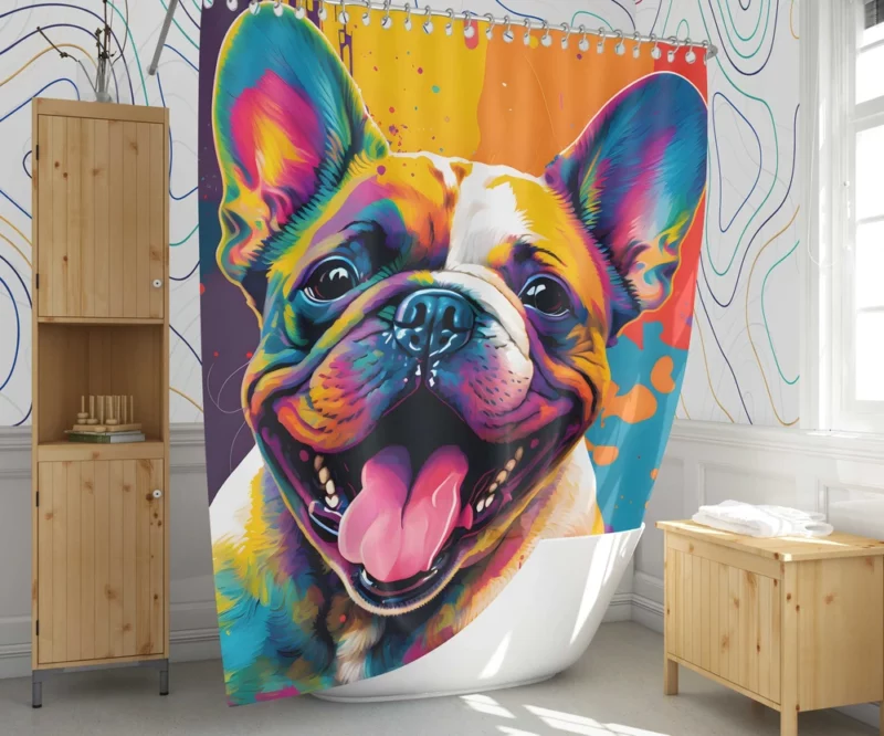 Vibrant Dog Painting with Pink Tongue Shower Curtain 1