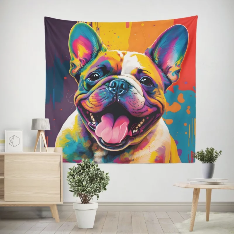 Vibrant Dog Painting with Pink Tongue Wall Tapestry