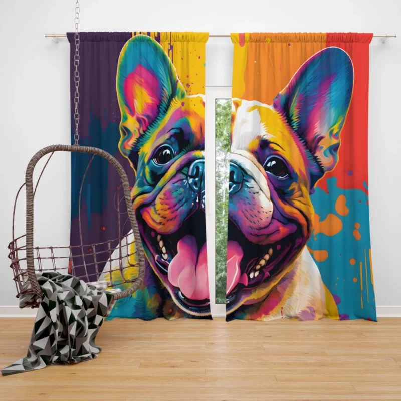 Vibrant Dog Painting with Pink Tongue Window Curtain