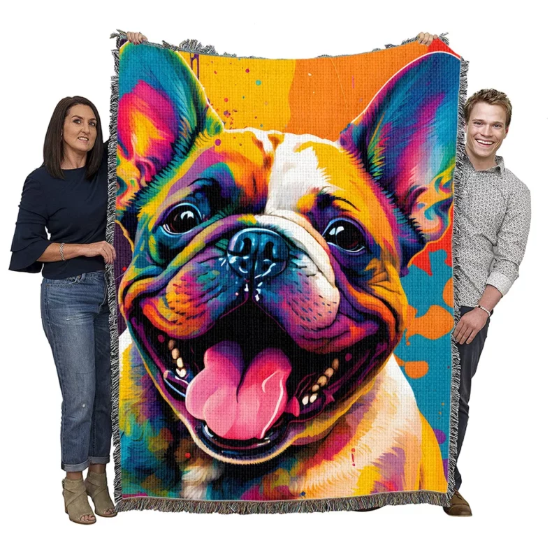 Vibrant Dog Painting with Pink Tongue Woven Blanket