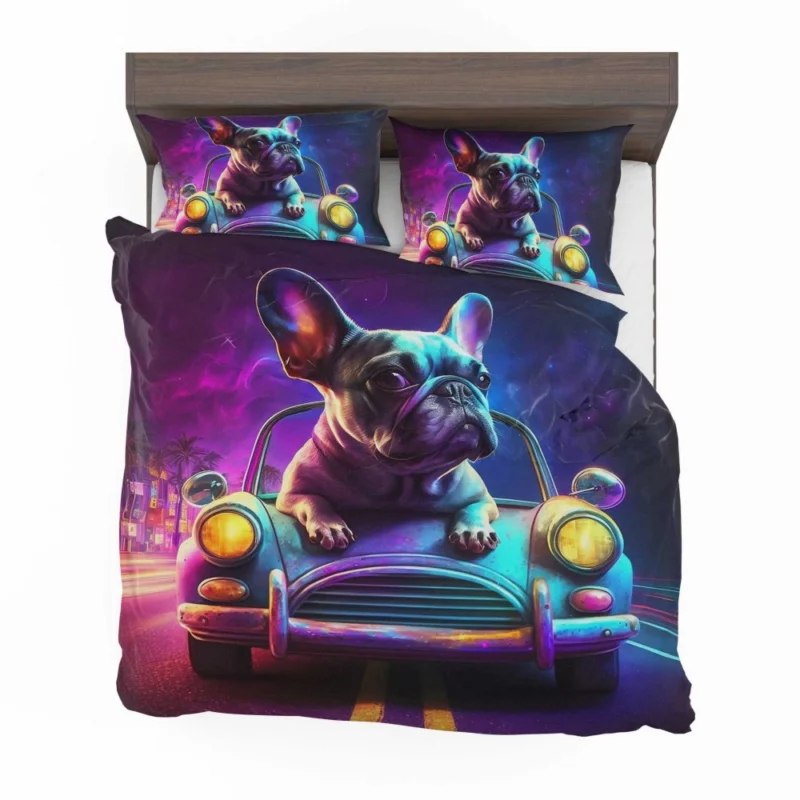 Vintage Car French Bulldog Bedding Set 2