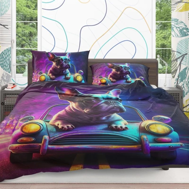 Vintage Car French Bulldog Bedding Set