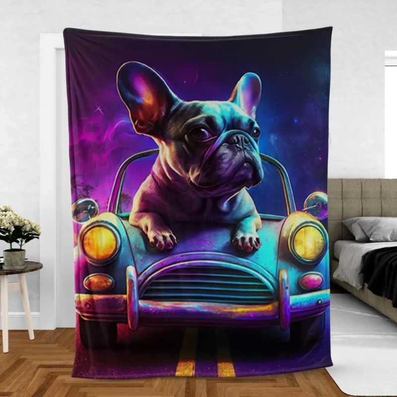 Vintage Car French Bulldog Fleece Blanket