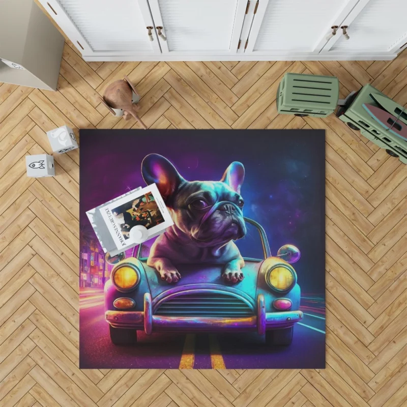 Vintage Car French Bulldog Rug