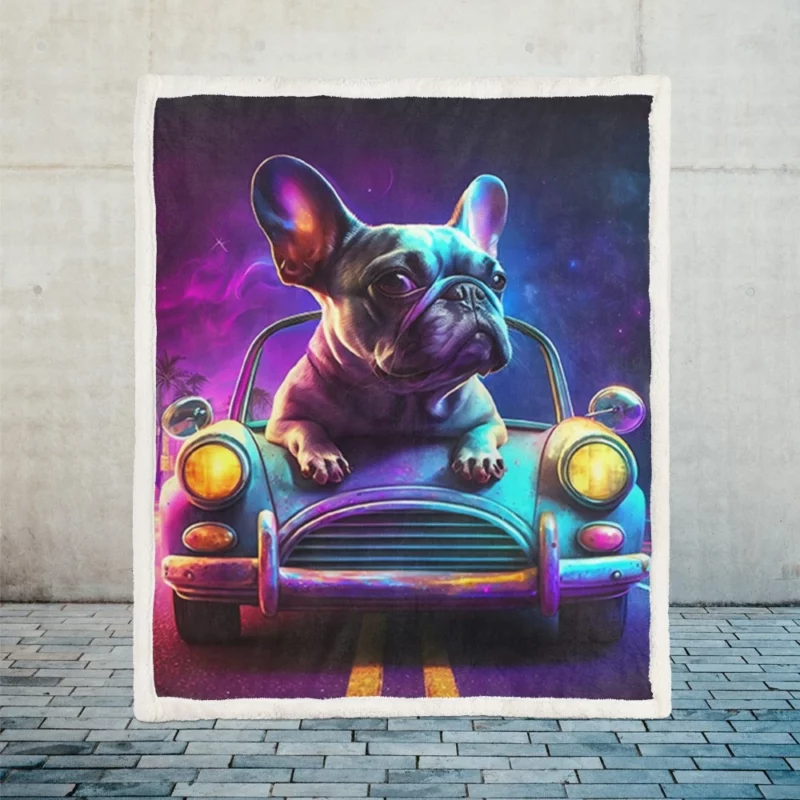 Vintage Car French Bulldog Sherpa Fleece Blanket