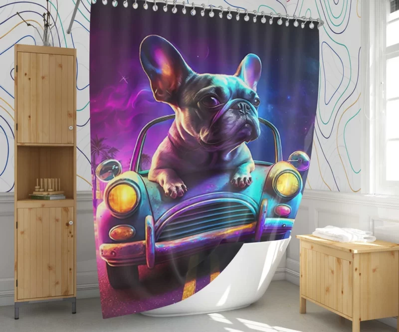 Vintage Car French Bulldog Shower Curtain 1