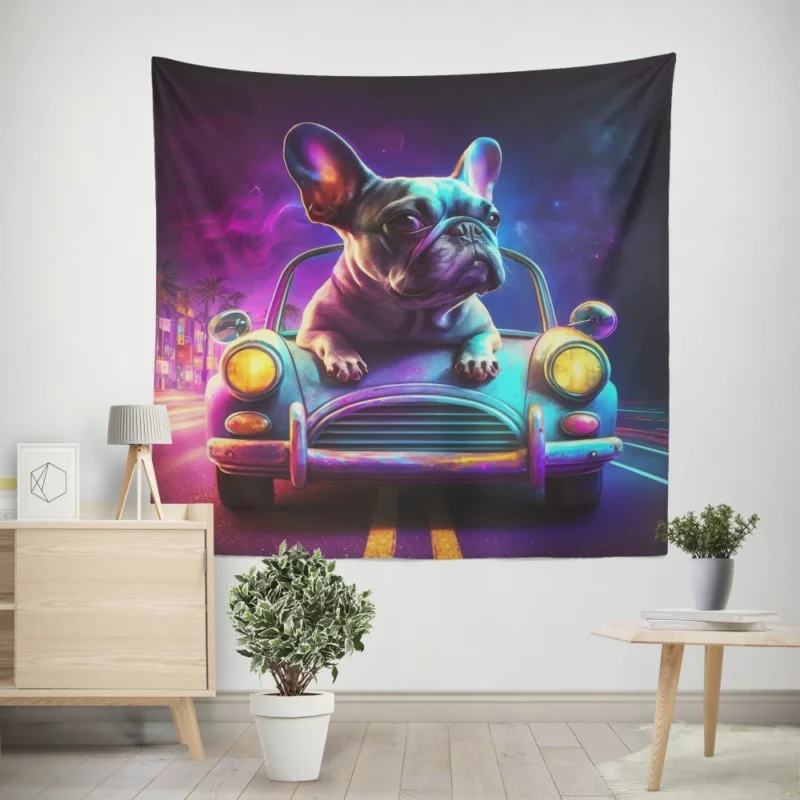 Vintage Car French Bulldog Wall Tapestry