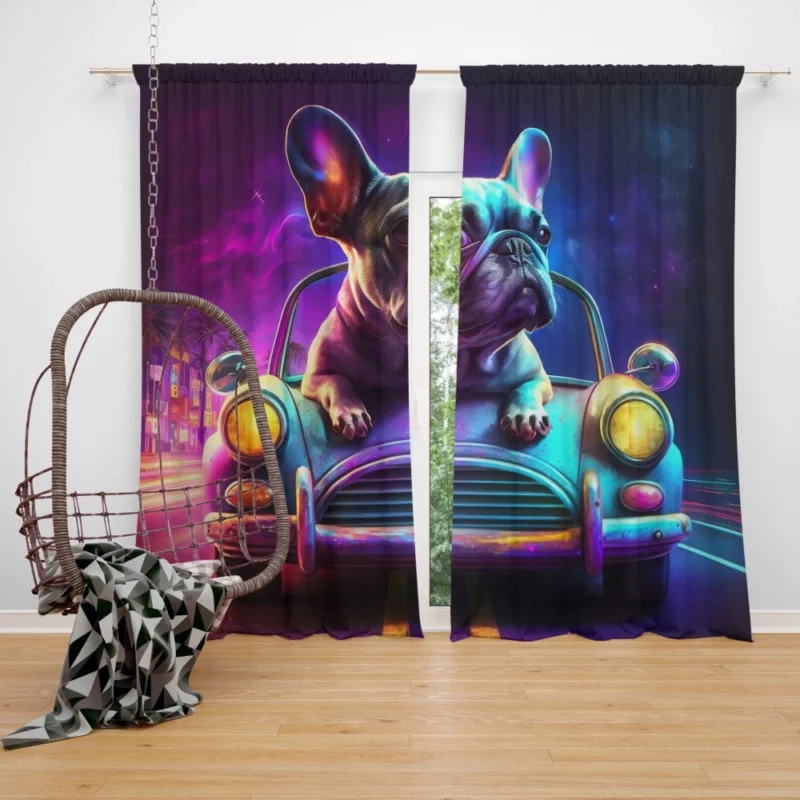 Vintage Car French Bulldog Window Curtain