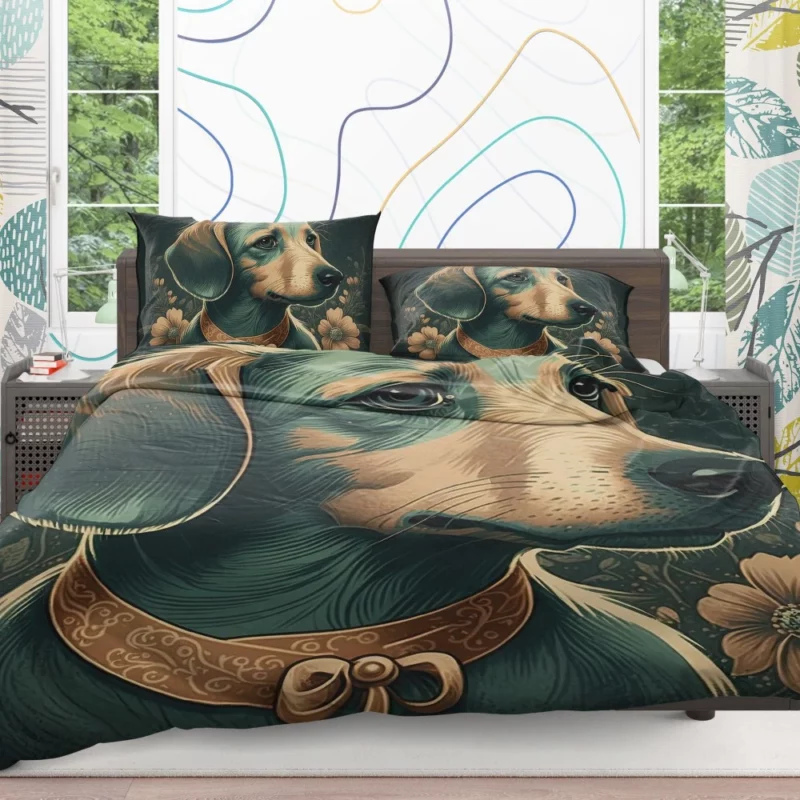 Vintage Dog Illustration Print Bedding Set