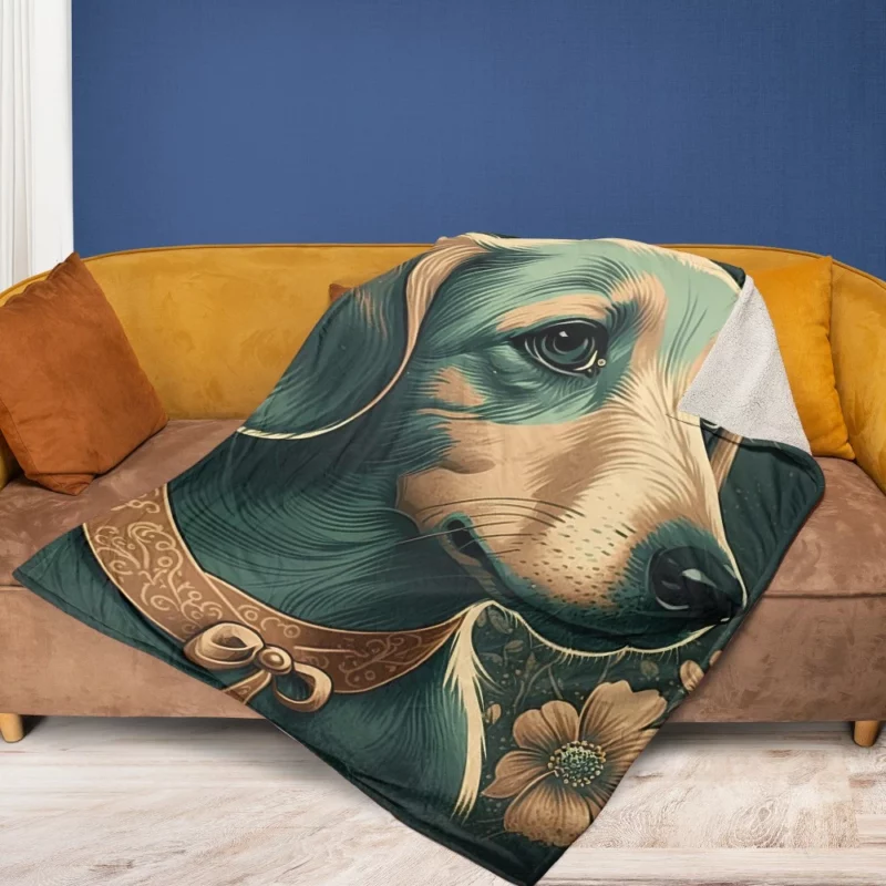 Vintage Dog Illustration Print Fleece Blanket 1