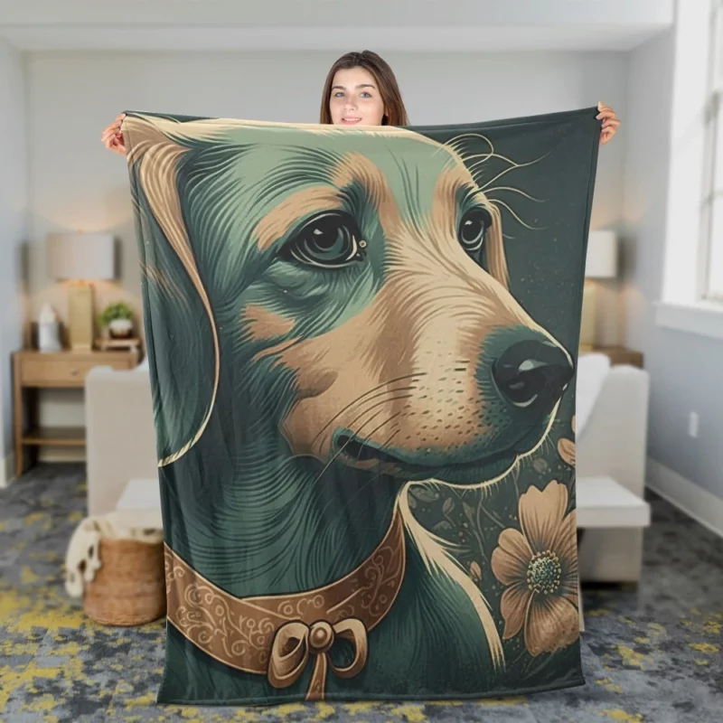 Vintage Dog Illustration Print Fleece Blanket 2