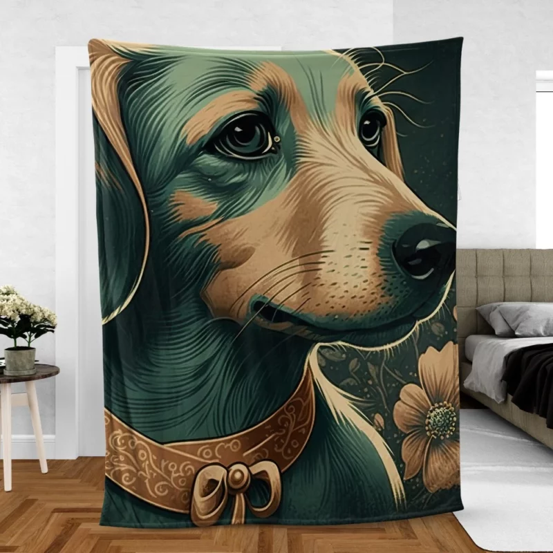 Vintage Dog Illustration Print Fleece Blanket