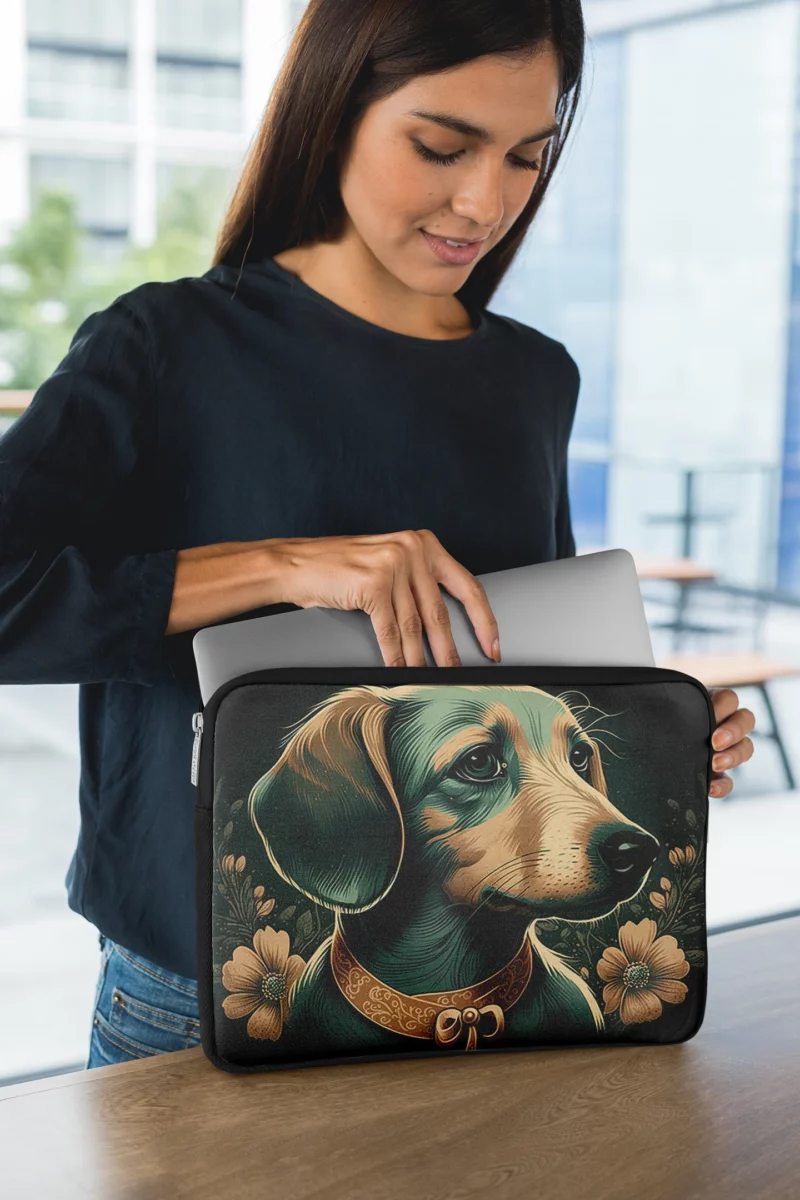 Vintage Dog Illustration Print Laptop Sleeve 1