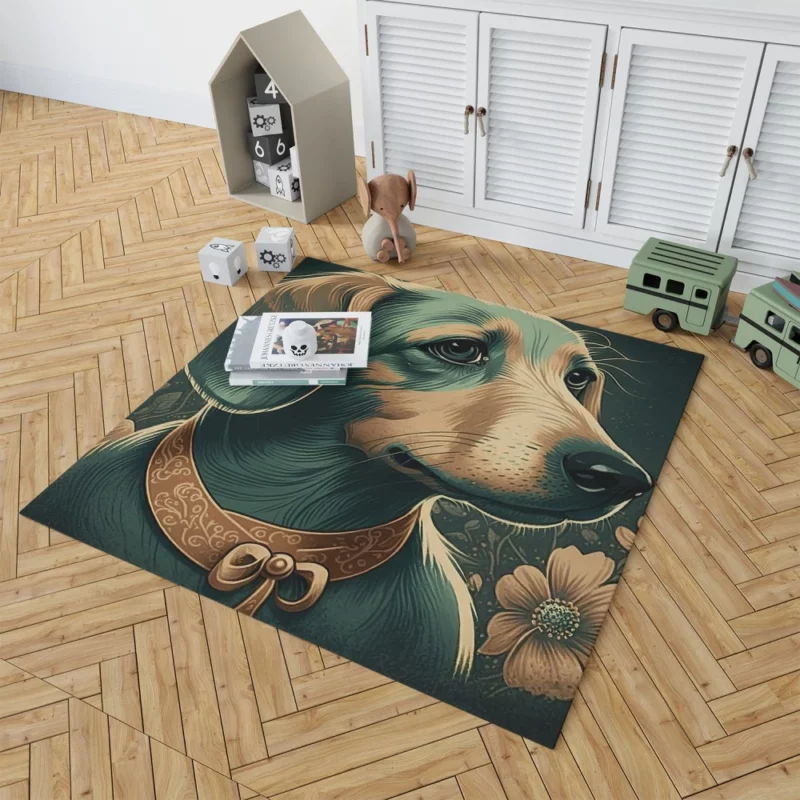 Vintage Dog Illustration Print Rug 1