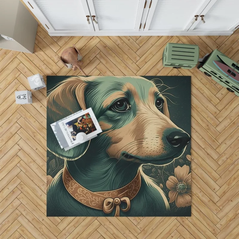 Vintage Dog Illustration Print Rug