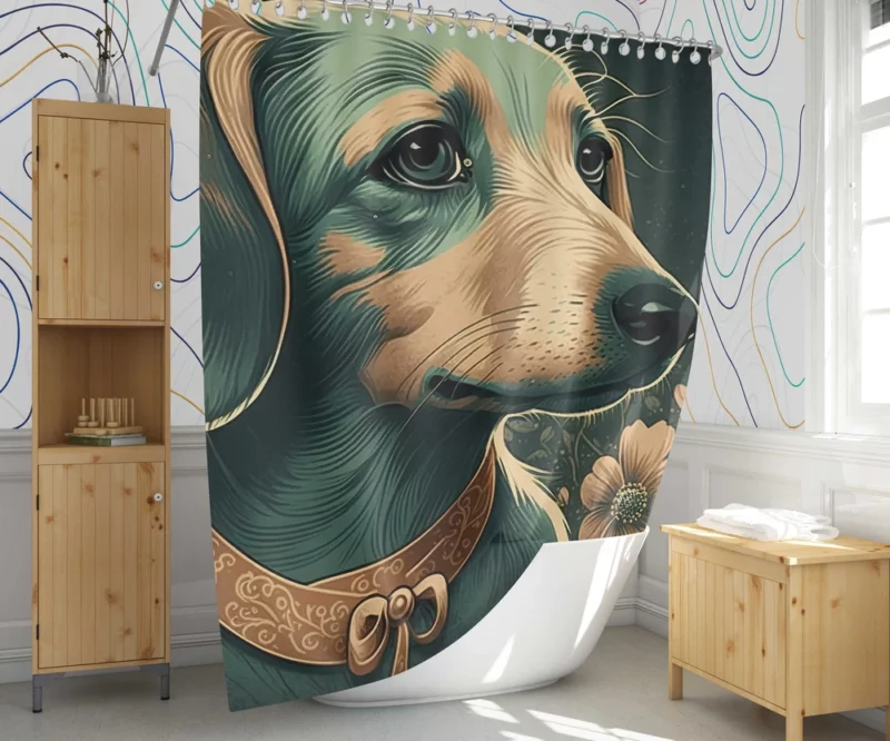 Vintage Dog Illustration Print Shower Curtain 1