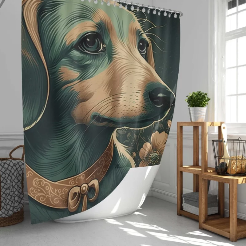 Vintage Dog Illustration Print Shower Curtain