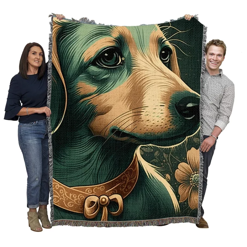 Vintage Dog Illustration Print Woven Blanket