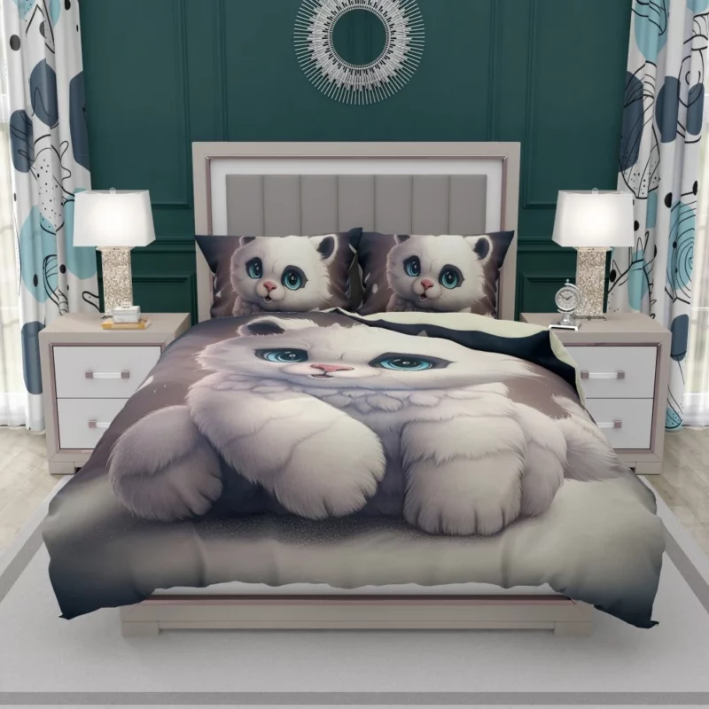 White Cat with Blue Eyes Bedding Set 1