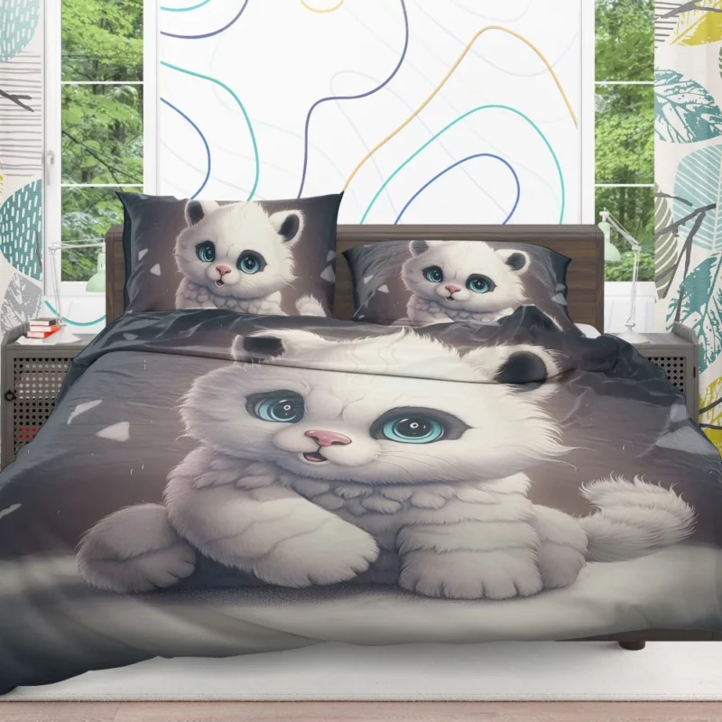 White Cat with Blue Eyes Bedding Set