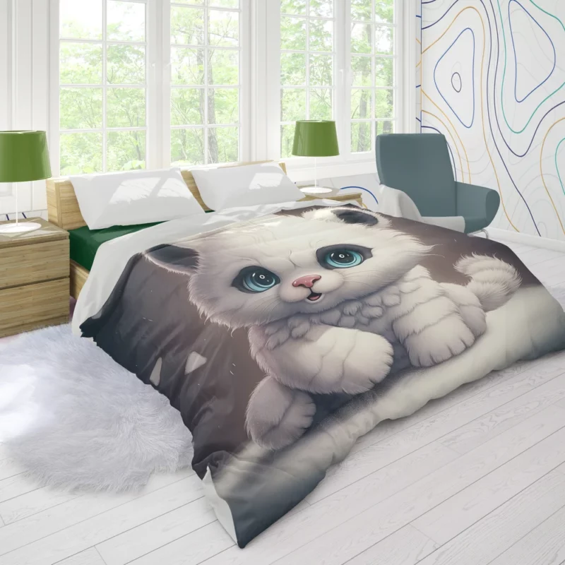 White Cat with Blue Eyes Duvet Cover