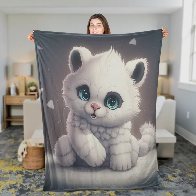 White Cat with Blue Eyes Fleece Blanket 2