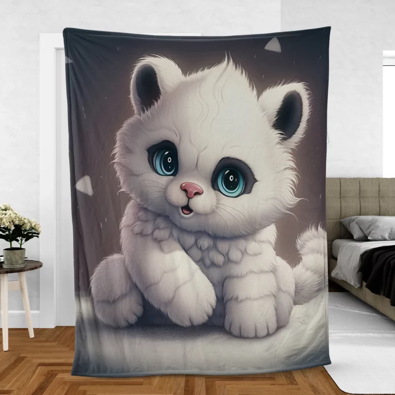 White Cat with Blue Eyes Fleece Blanket