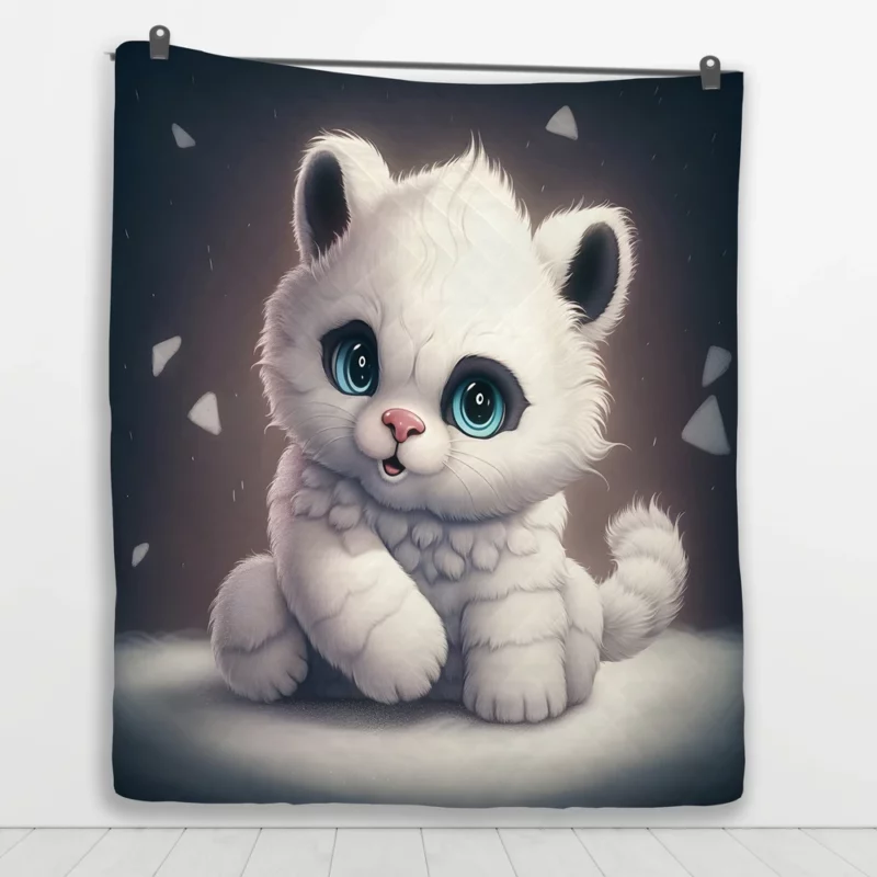 White Cat with Blue Eyes Quilt Blanket 1