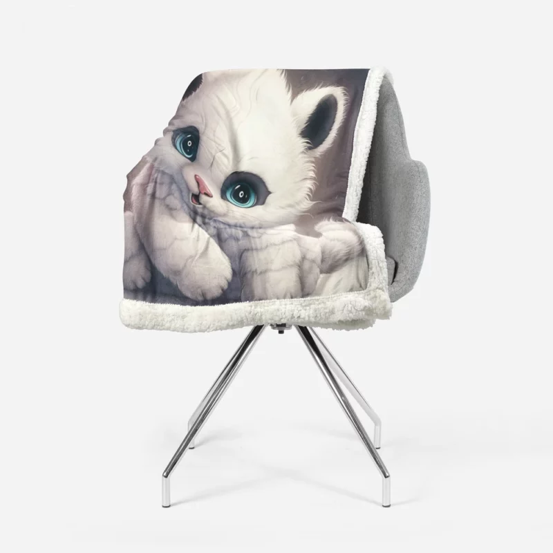 White Cat with Blue Eyes Sherpa Fleece Blanket 1