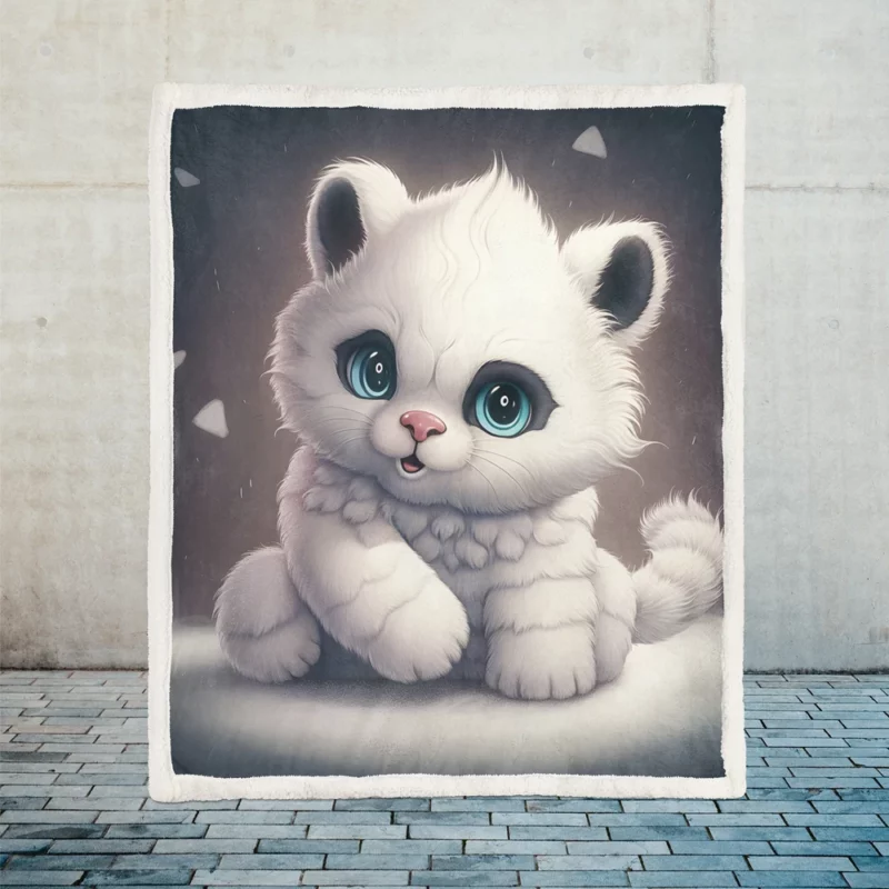 White Cat with Blue Eyes Sherpa Fleece Blanket