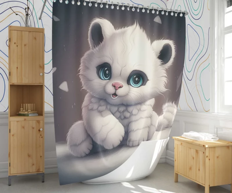 White Cat with Blue Eyes Shower Curtain 1