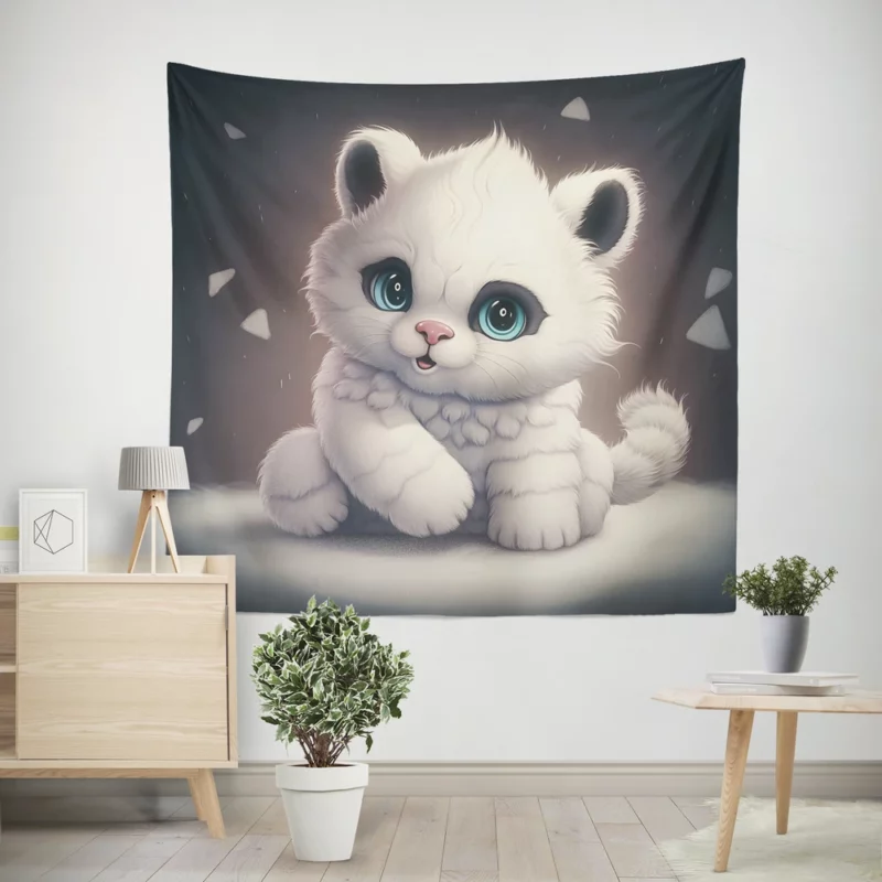 White Cat with Blue Eyes Wall Tapestry