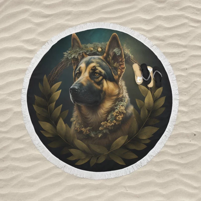 Wreathed Dog Round Beach Towel