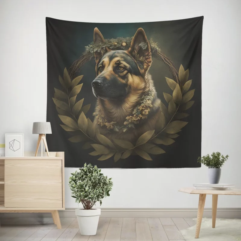 Wreathed Dog Wall Tapestry