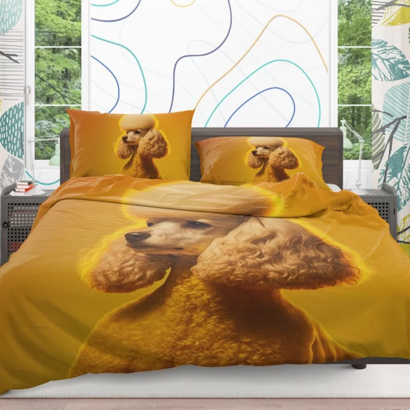 Yellow Background Poodle Portrait Print Bedding Set