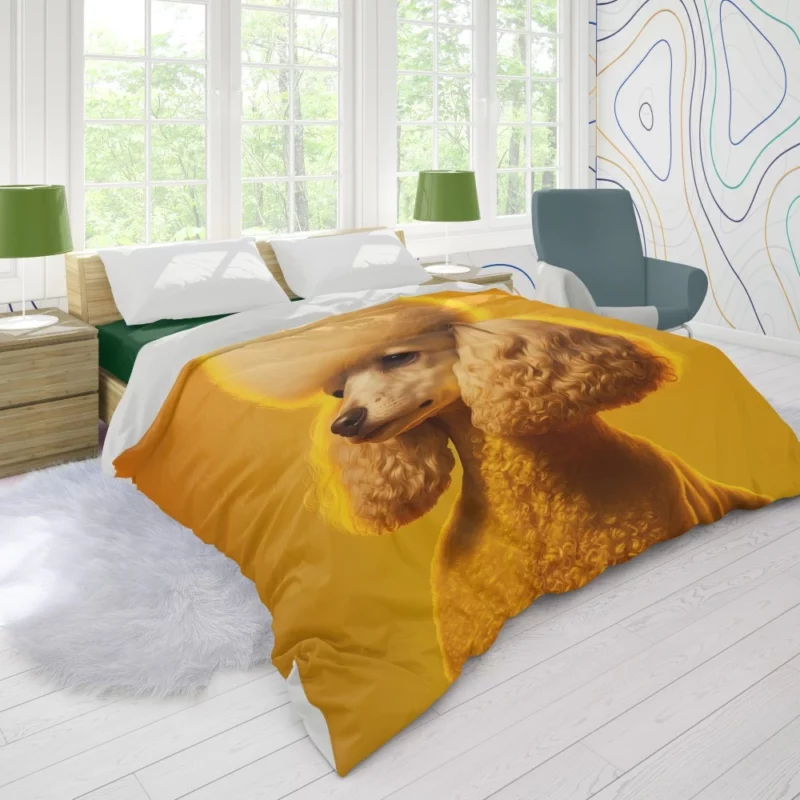 Yellow Background Poodle Portrait Print Duvet Cover