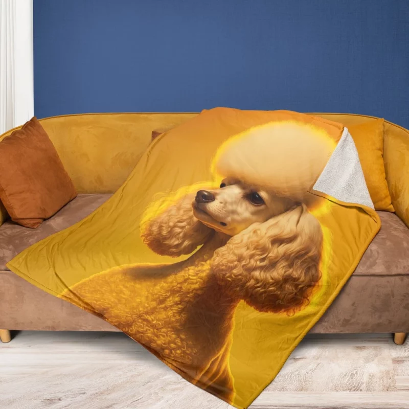 Yellow Background Poodle Portrait Print Fleece Blanket 1